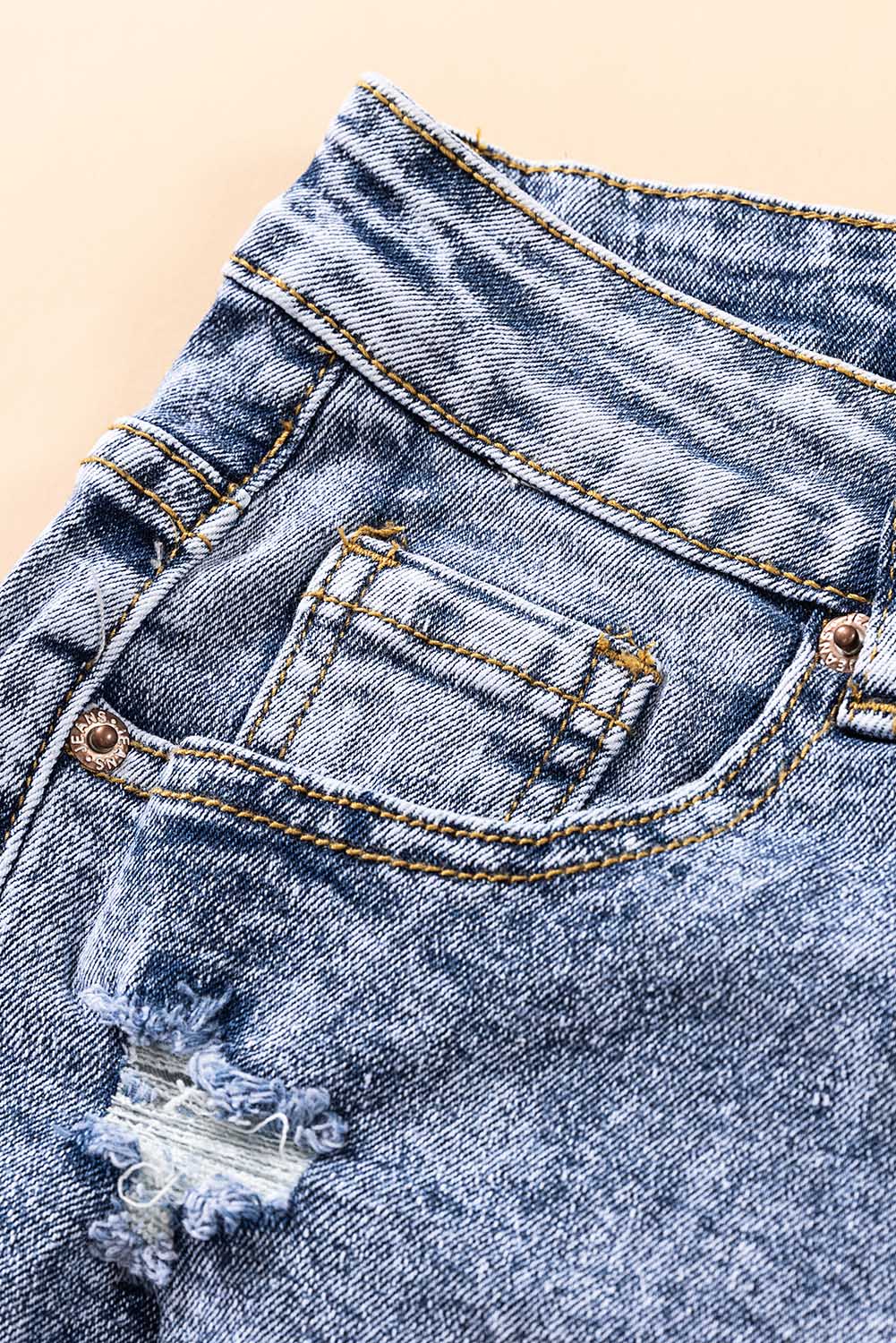 Ladies Striped Patchwork Distressed Slim-fit Jeans (8)