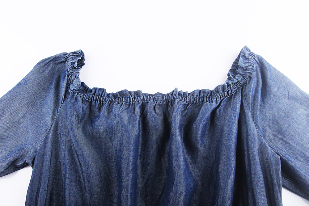 Liquidation Ladies Elegant Denim Blue Fashion Half Sleeve Maxi Waist Elastic Belt Longline Denim Dress (3)