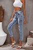 Ladies Striped Patchwork Distressed Slim-fit Jeans