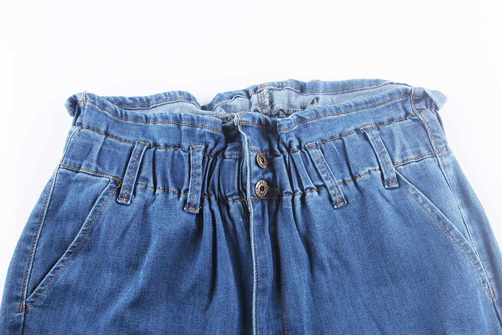 Stockpapa Ladies Apparel Stock Jeans High Quality Side Pockets Rolled Legs Elastic Waist Stretch Skinny Denim Pants, SP37705-AQ (3)