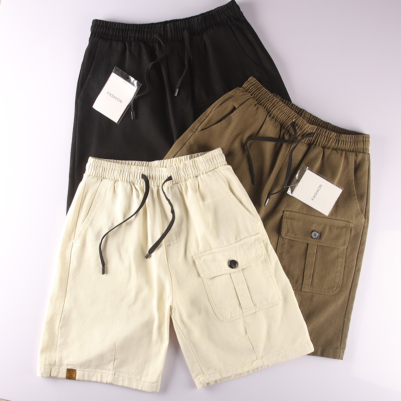 Stockpapa Overruns Men\'s Summer Fashion 100% Cotton Outdoor Heavy Weight Multiple Pockets Elastic Waist Chino Shorts