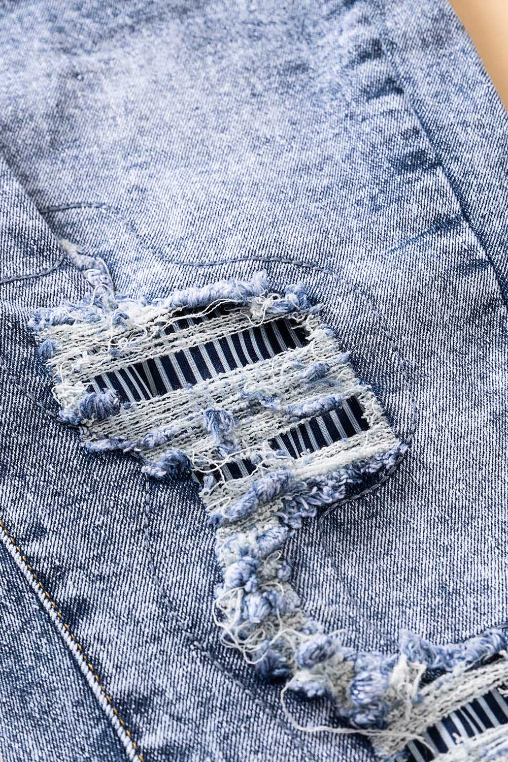 Ladies Striped Patchwork Distressed Slim-fit Jeans (9)