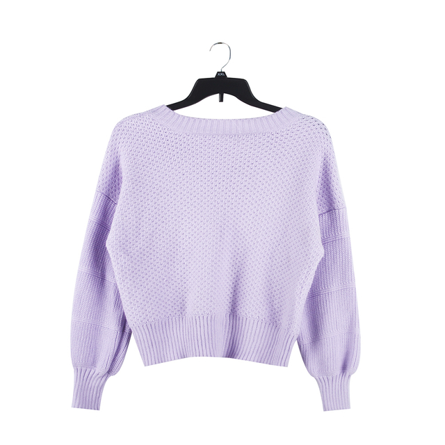 Stockpapa Ladies Blank Factory Stock Elegant Long Sleeve Soft Touch Purple V Neck Casual Short Sweaters