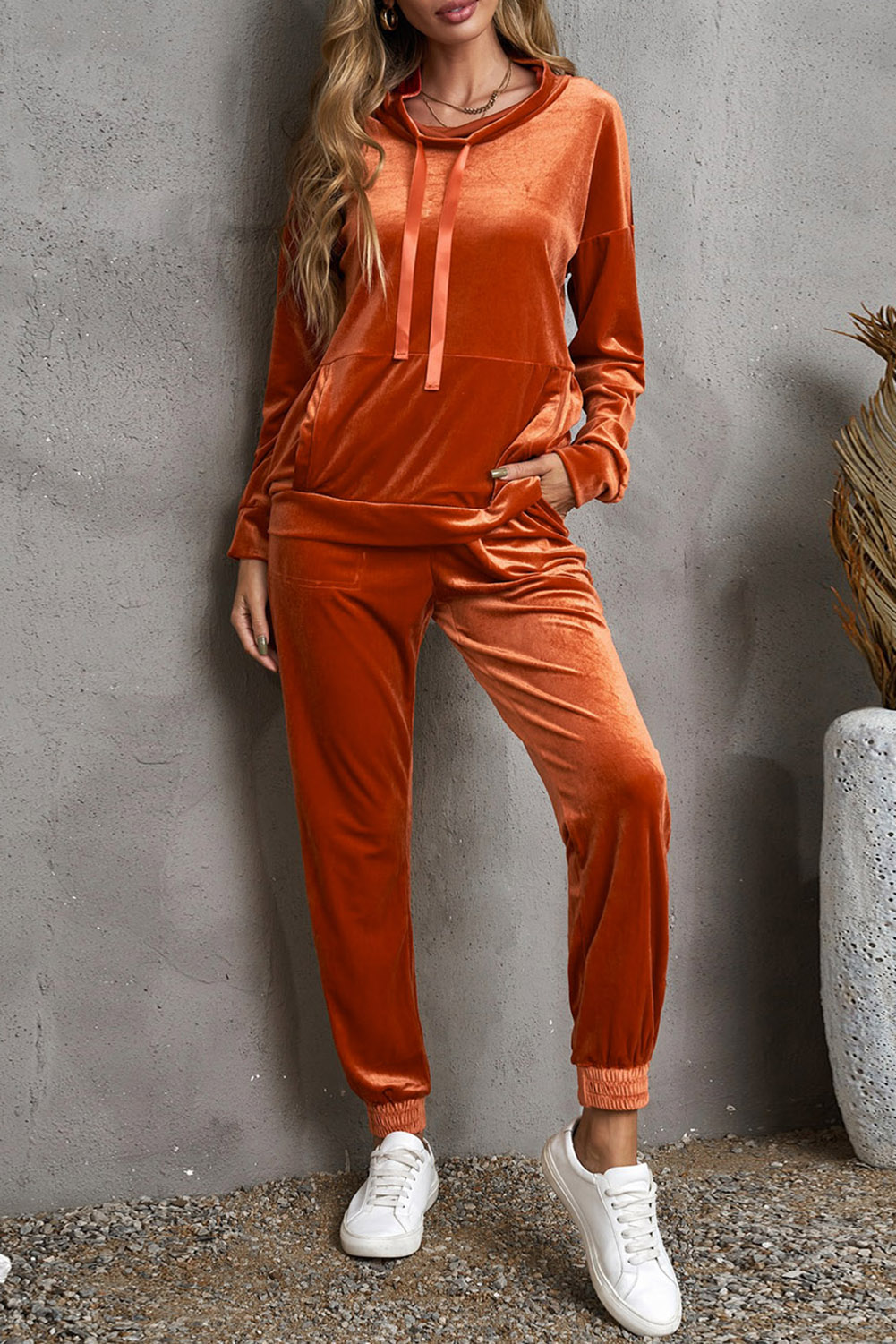 Stockpapa Funnel Neck Velour Sweatshirt and Pants Lounge Set