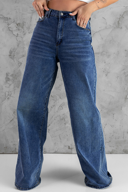 Stockpapa Vintage Wash Casual Wide Leg Jeans