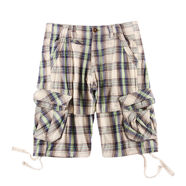 Stockpapa Men's Plaid Cotton Cargo Shorts Stock Garments