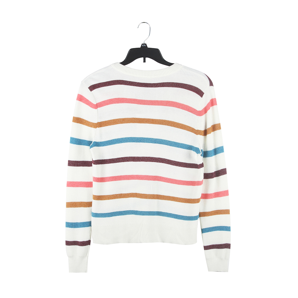 Stockpapa Stock Clearance Ladies Fashion Slim Fit V Neck Button Long Sleeve Colourful Striped Sweaters