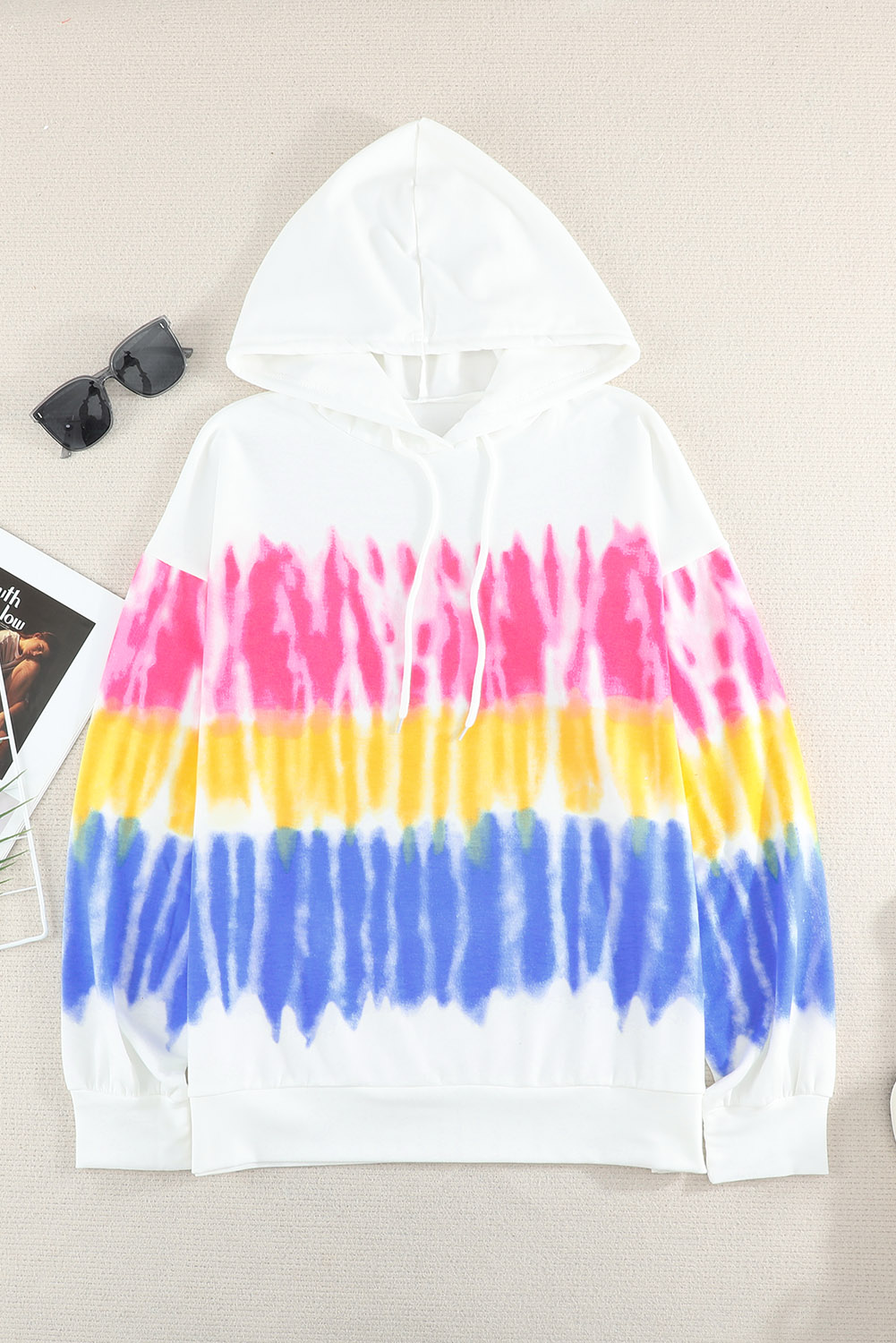 Ladies Colorblock Tie-dye Drawstring Pullover Hoodie