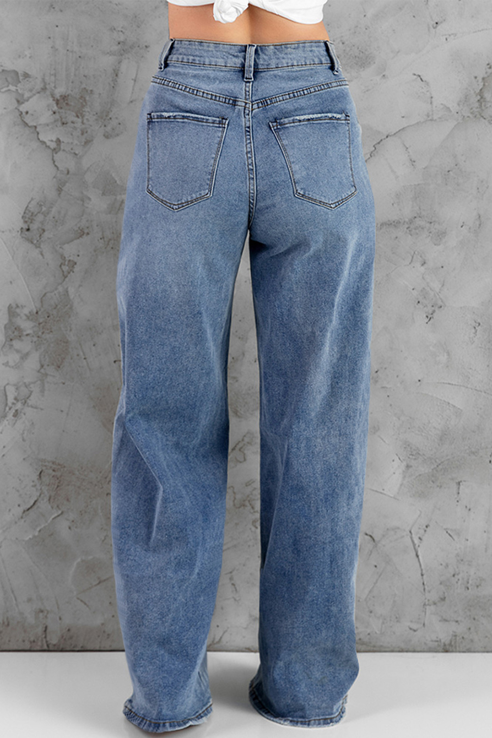 Stockpapa Vintage Wash Casual Wide Leg Jeans