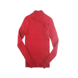 Stockpapa Ladies Fashion Very High Quality Knitted Red Hollowed-out Garment Stock Lot High Neck Sweaters