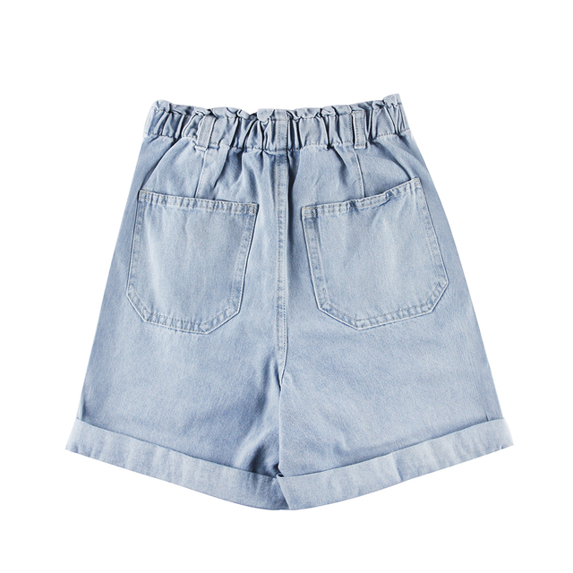 Stockpapa Brand Outlets ZARINA ,Elastic Waist Ladies High Quality Button High Waist Loose Straight Hot Denim Shorts