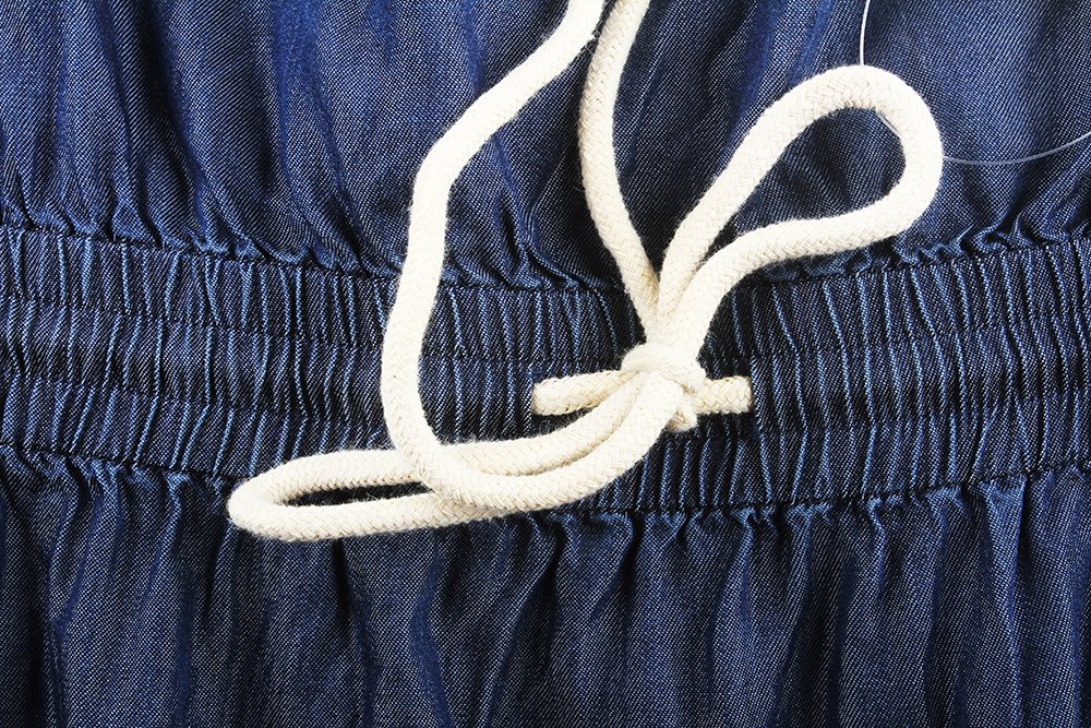 Liquidation Ladies Elegant Denim Blue Fashion Half Sleeve Maxi Waist Elastic Belt Longline Denim Dress (5)