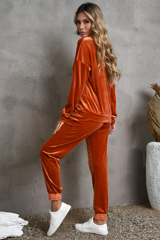 Stockpapa Funnel Neck Velour Sweatshirt and Pants Lounge Set