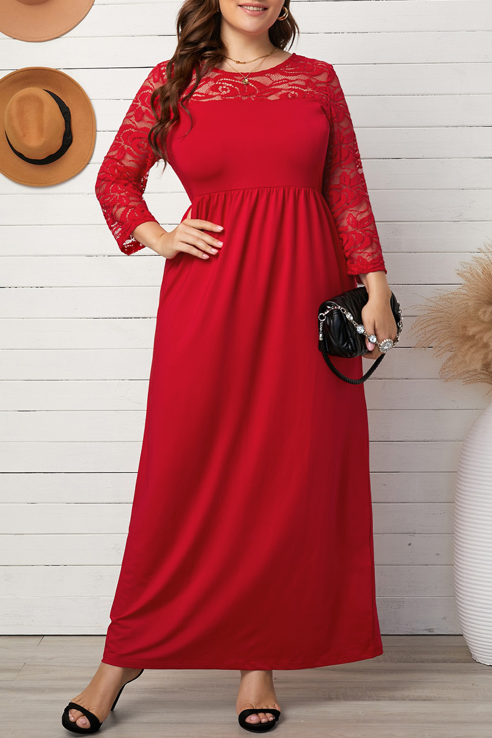 Stockpapa Plus size Ladies 3/4 Sleeve Maxi Dress Clearance