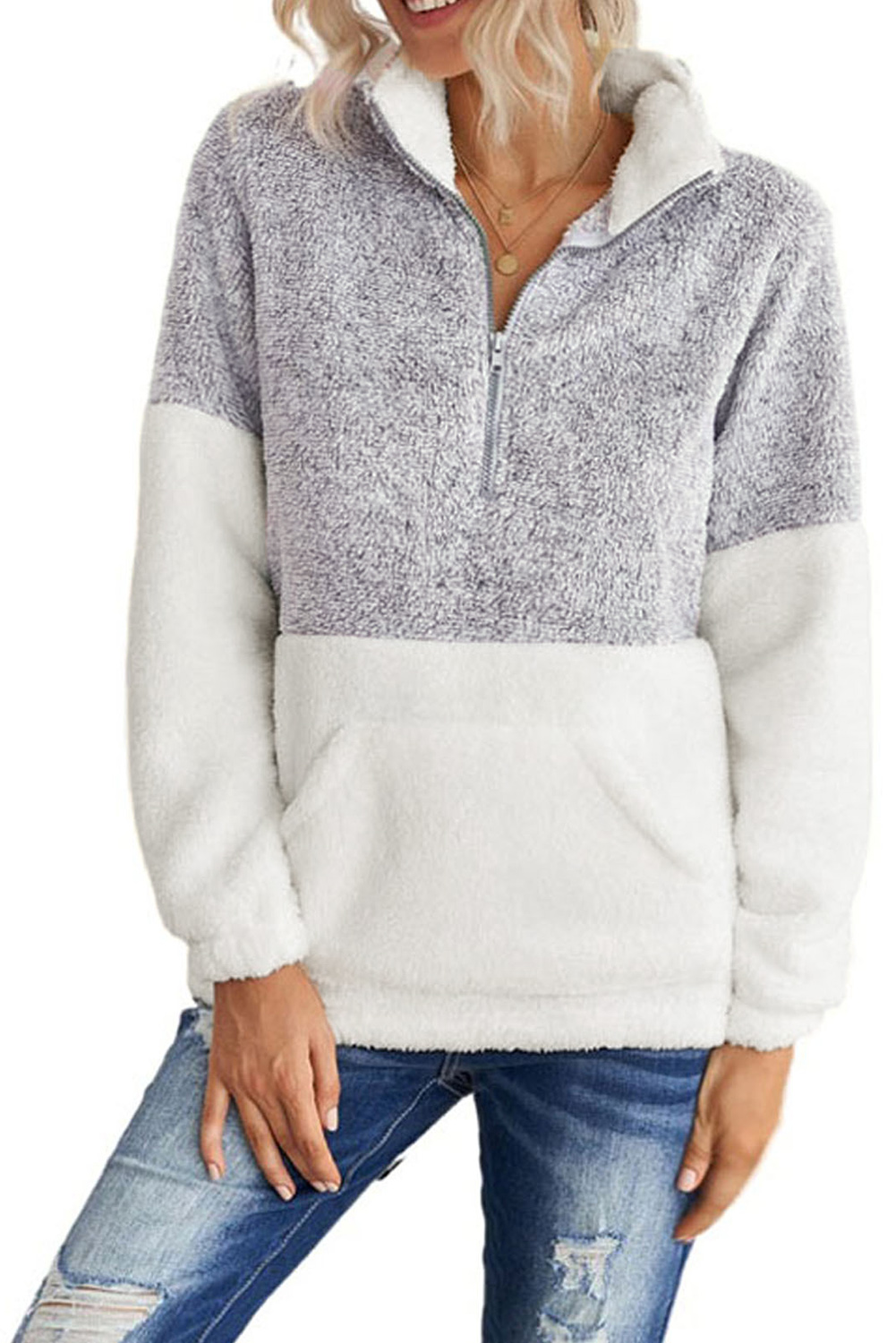 Stockpapa Over Run Women\'s Half Zipper Fleece Plus Size Sweatshirt with Pocket