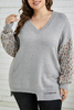 Stockpapa Stock Garments Distressed Hemline Leopard Sleeve Plus Size Sweater