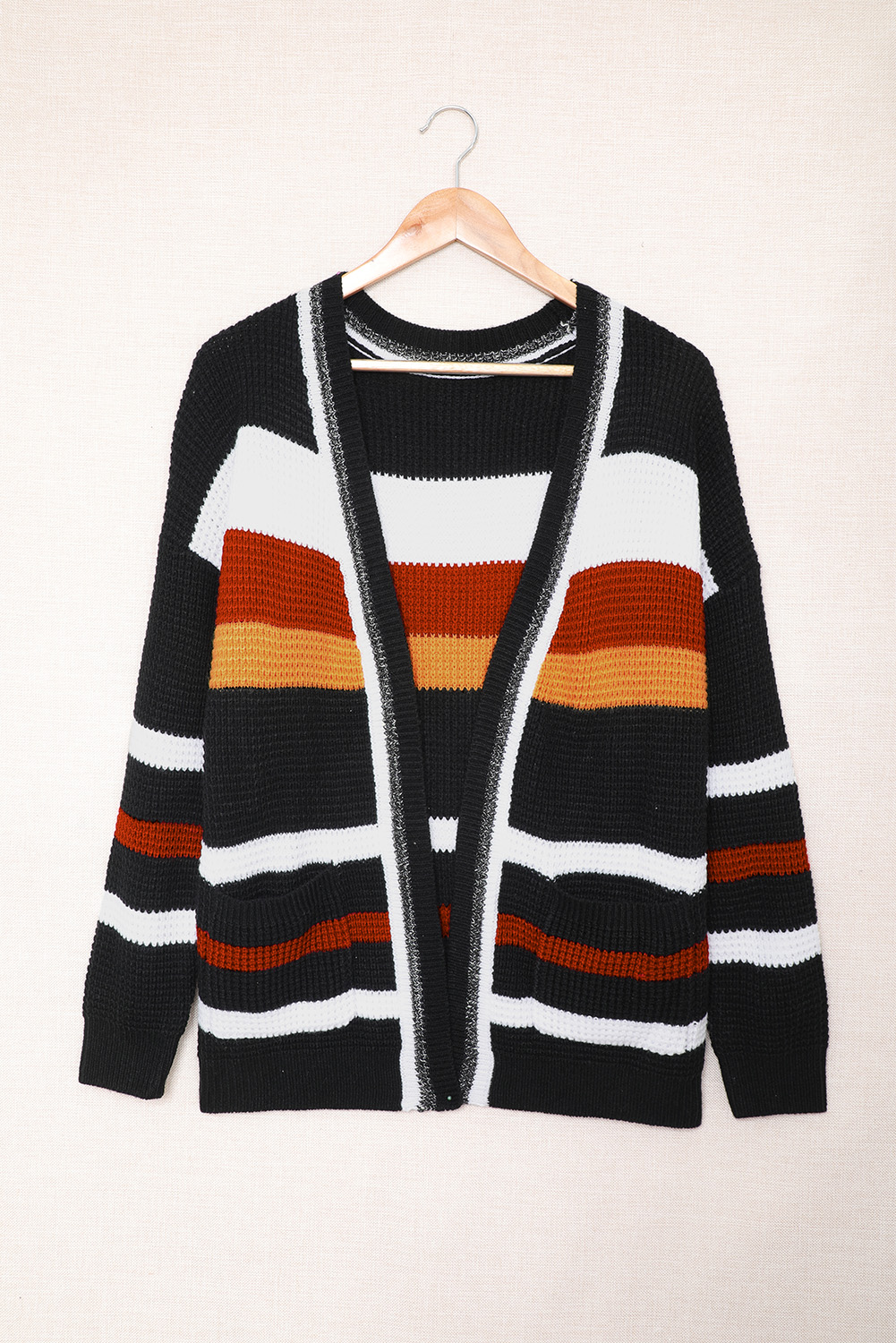 Stockpapa Color Block Open Front Pocket Knit Cardigan