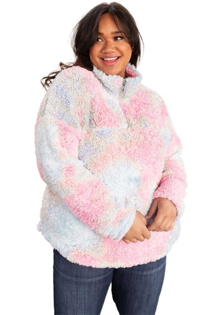Stockpapa Overruns Pink Plus Size Tie-dye Fleece Sweatshirt