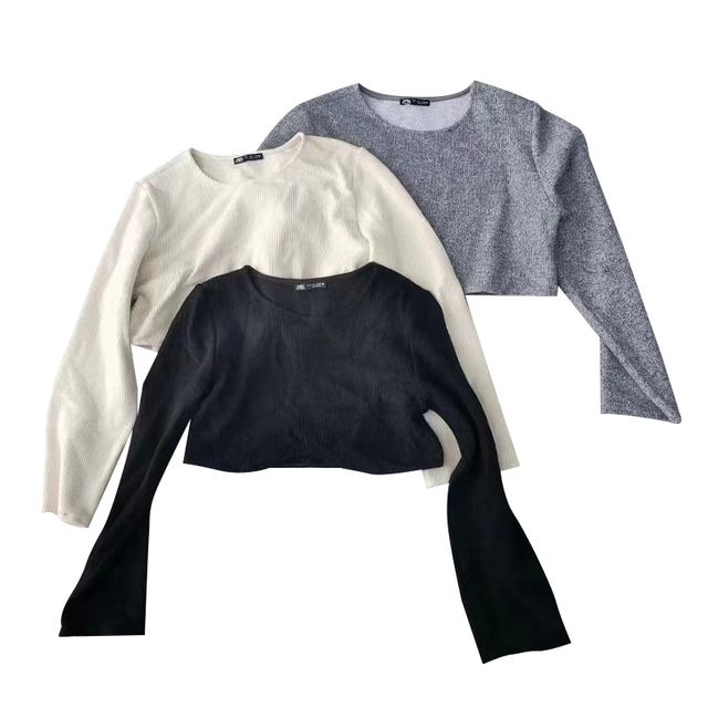 Stockpapa ZaRa, Ladies Solid Color Latest Design Long Sleeve Brand Overruns Short Sweater