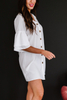 Stockpapa White V Neck Buttoned Bell Sleeve Shift Shirt Dress 