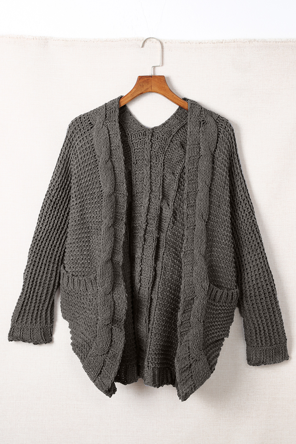 Chunky Knit Solid Cardigan with Pocket (18)