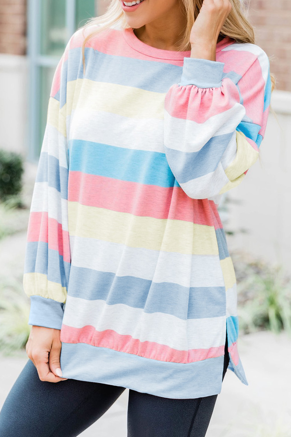 Stockpapa Multicolor Striped Colorblock Long Sleeve Pullover Sweatshirt