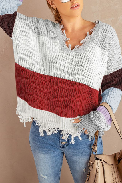 Stockpapa 7 color big striped Relaxed fit fashion sweaters