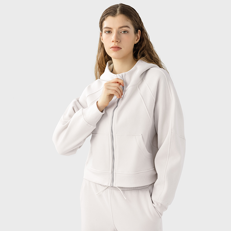 Stockpapa Factory Overruns Ladies Running Casual Nice Skin-friendly Zip Up Casual Hooded Short Hoodie