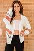 Striped Open Front Bubble Sleeve Knitted Cardigan