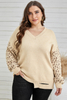 Stockpapa Stock Garments Distressed Hemline Leopard Sleeve Plus Size Sweater