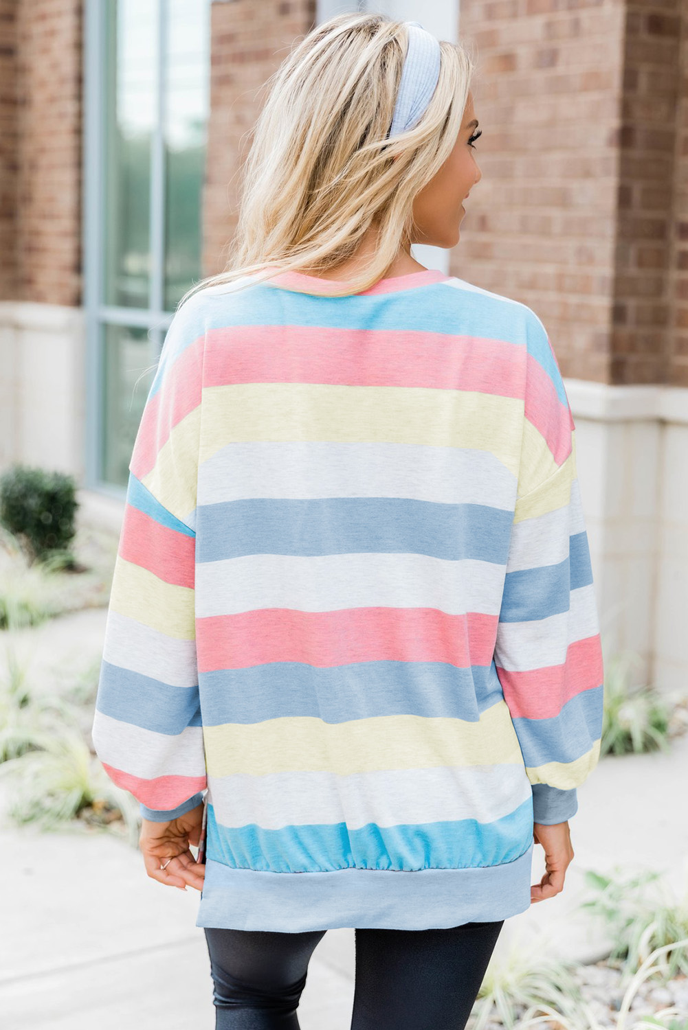 Stockpapa Multicolor Striped Colorblock Long Sleeve Pullover Sweatshirt