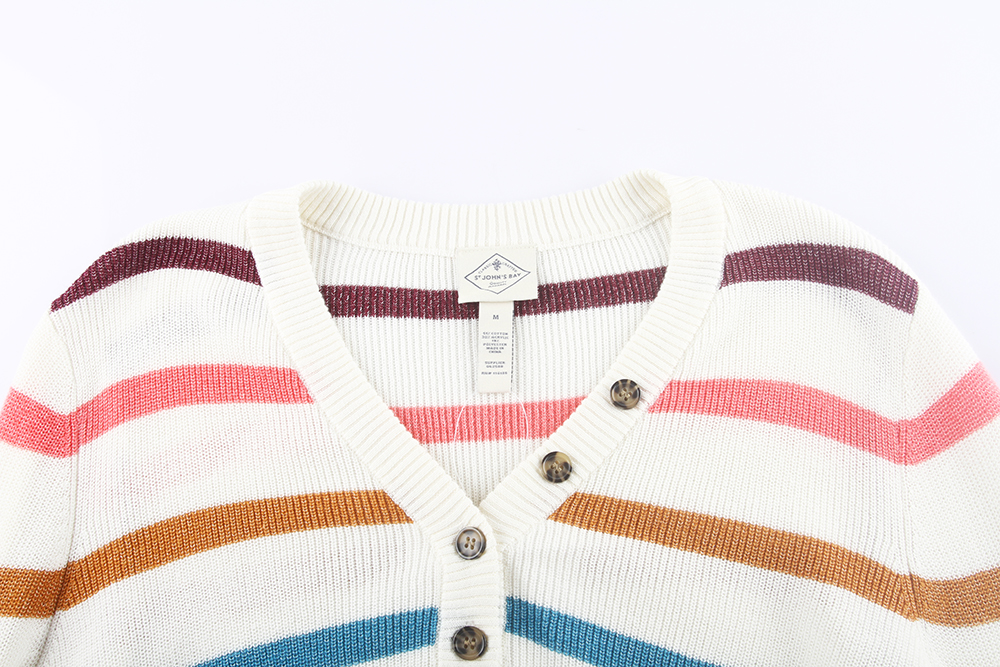 Stock Clearance Ladies Fashion Slim Fit V Neck Button Long Sleeve Colourful Striped Sweaters , SPJF35 (5)