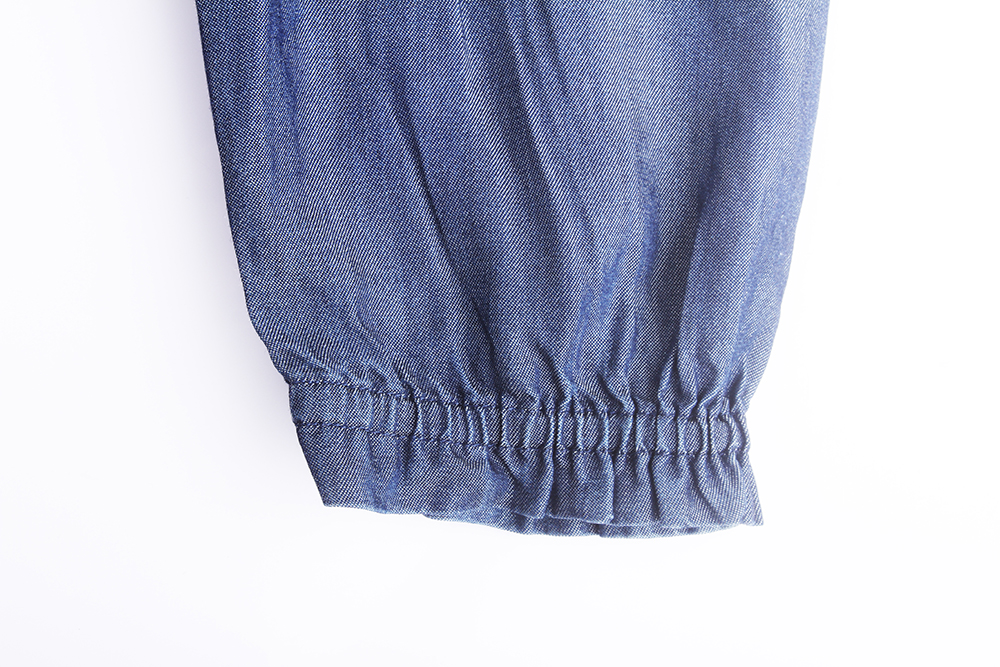 Liquidation Ladies Elegant Denim Blue Fashion Half Sleeve Maxi Waist Elastic Belt Longline Denim Dress (4)