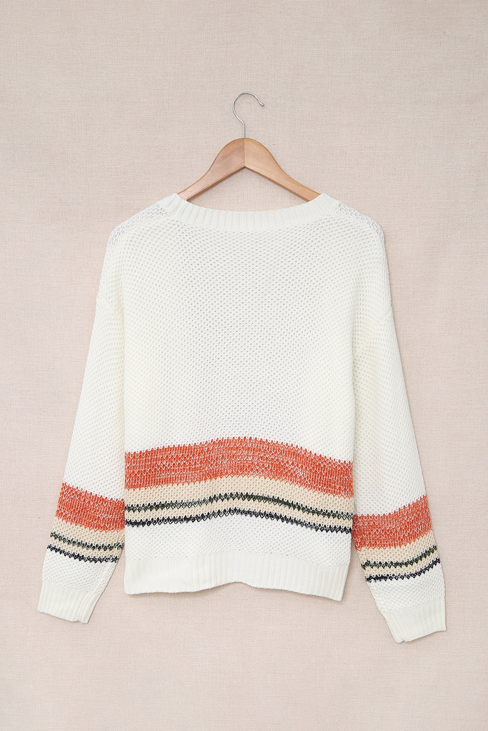 Striped Open Front Bubble Sleeve Knitted Cardigan (5)