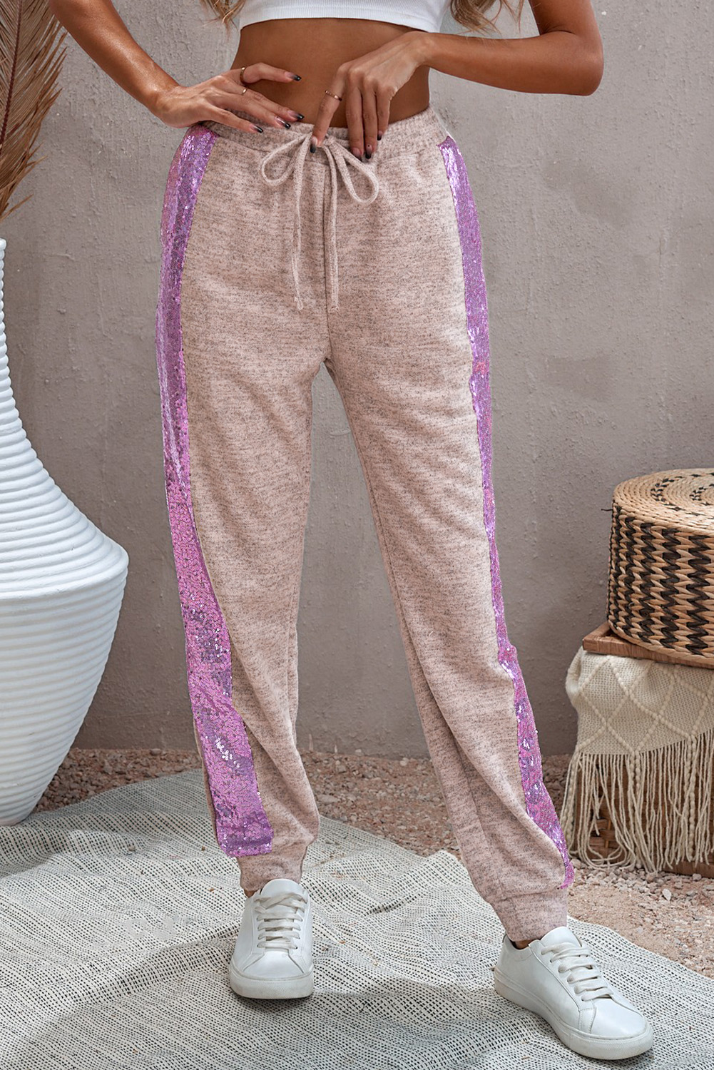 Stockpapa Purple Stripe Sequin Jogger Pants
