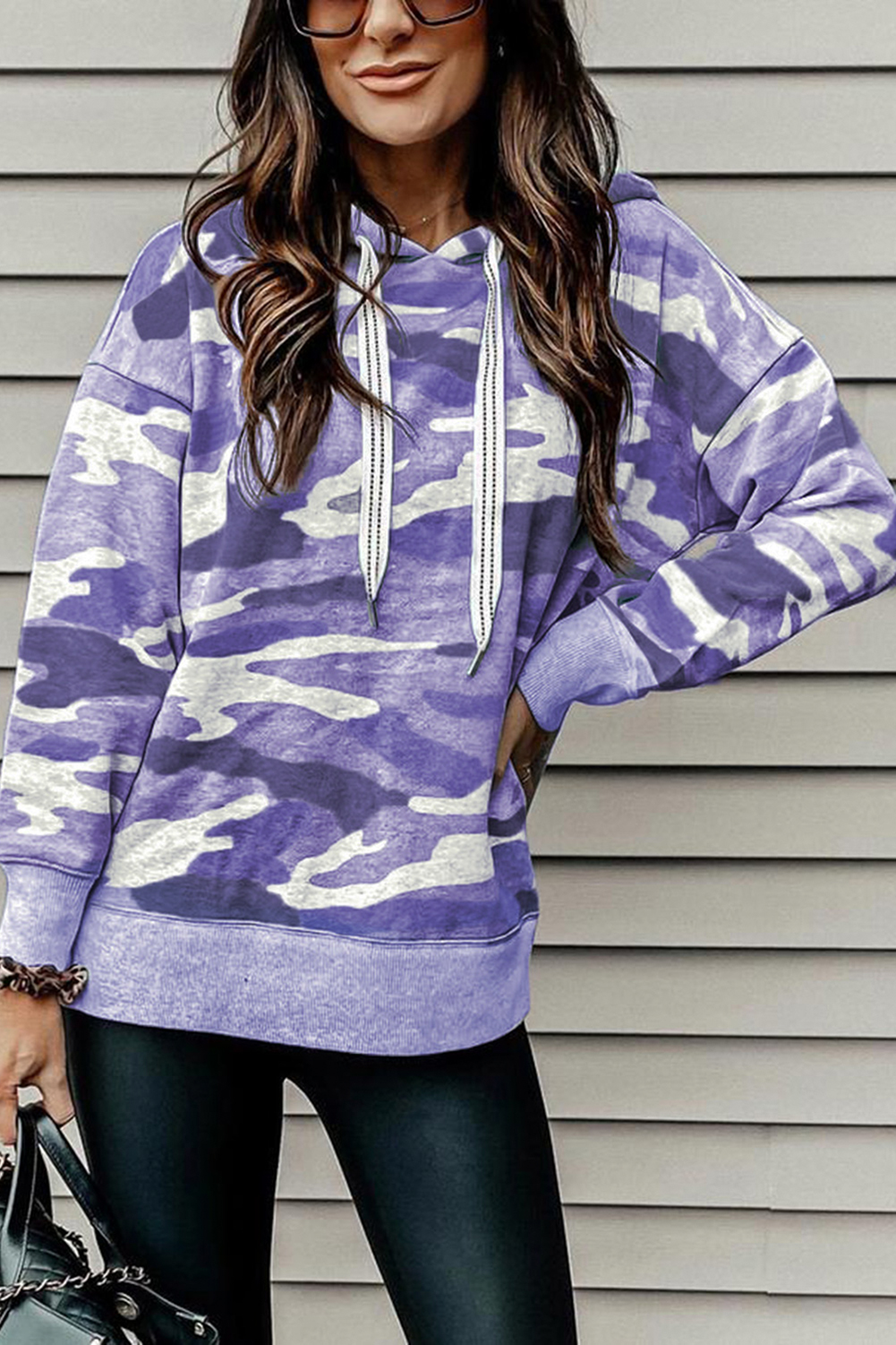 Stockpapa Purple Camo Print Drawstring Hoodie Inventory 