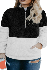 Stockpapa Over Run Women's Half Zipper Fleece Plus Size Sweatshirt with Pocket