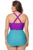 Stockpapa Plus SizePurple & Blue Scalloped Detail High Waist Swimsuit stock clearance