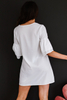 Stockpapa White V Neck Buttoned Bell Sleeve Shift Shirt Dress 