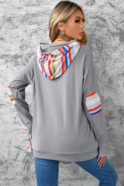 Stockpapa Bulk Ladies Rainbow Color Stripe Print Elbow Patch Hoodie