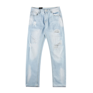 Stockpapa Men's Personality Fashion Light Denim Blue Ripped Jeans in Stock Denim Pants