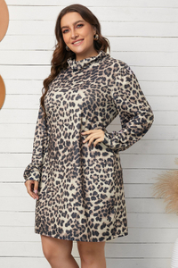 Stockpapa Plus size Turtleneck Leopard Dress