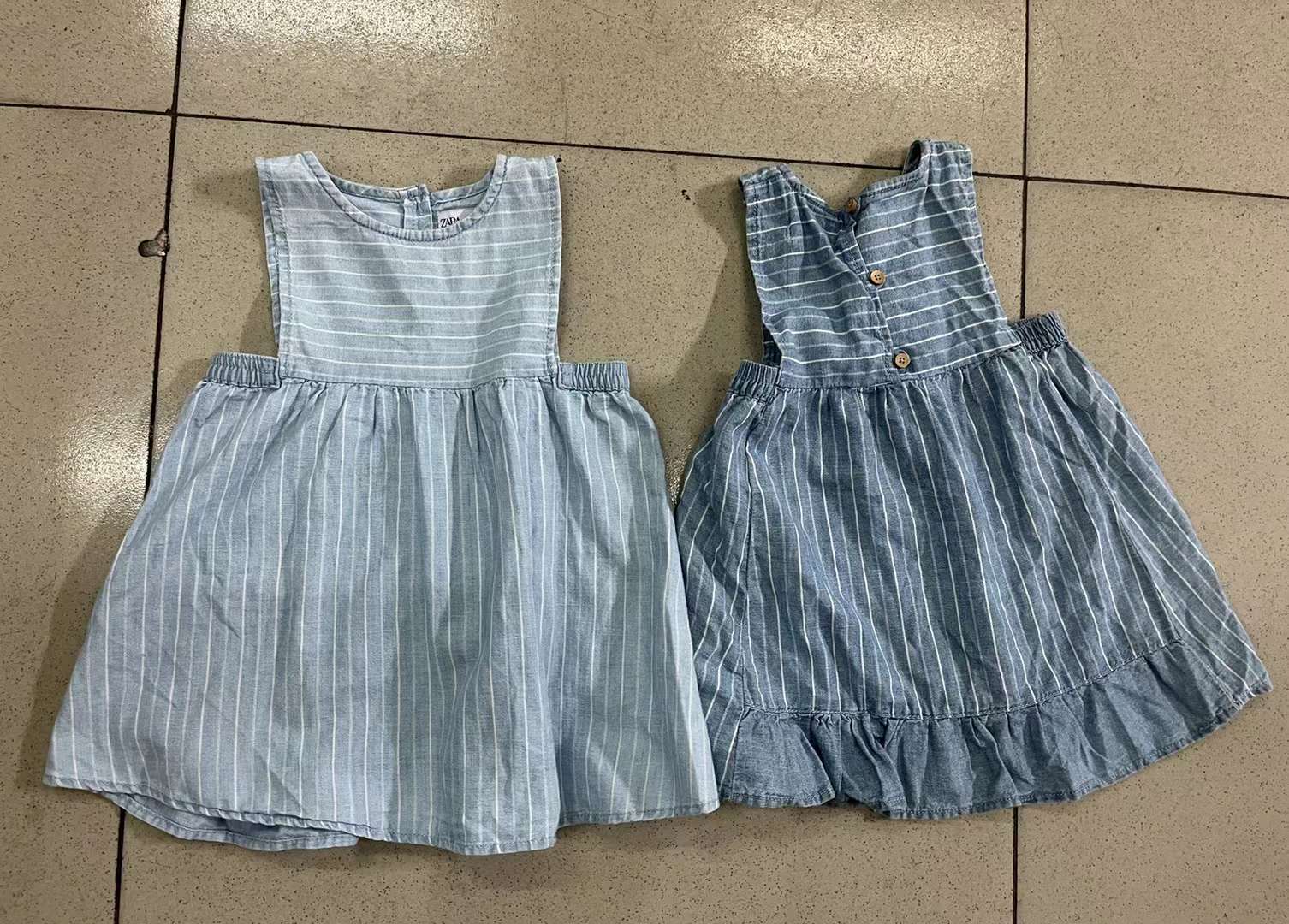 Stpckpapa ZARA Girls Blue Vertical Striped Sleeveless Dress Inventory