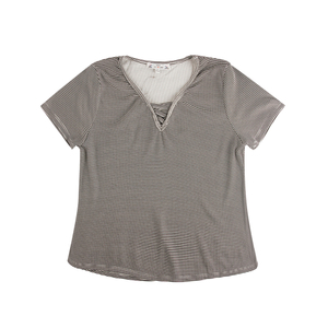 Stockpapa Striped & solid Ladies V neck casual Top