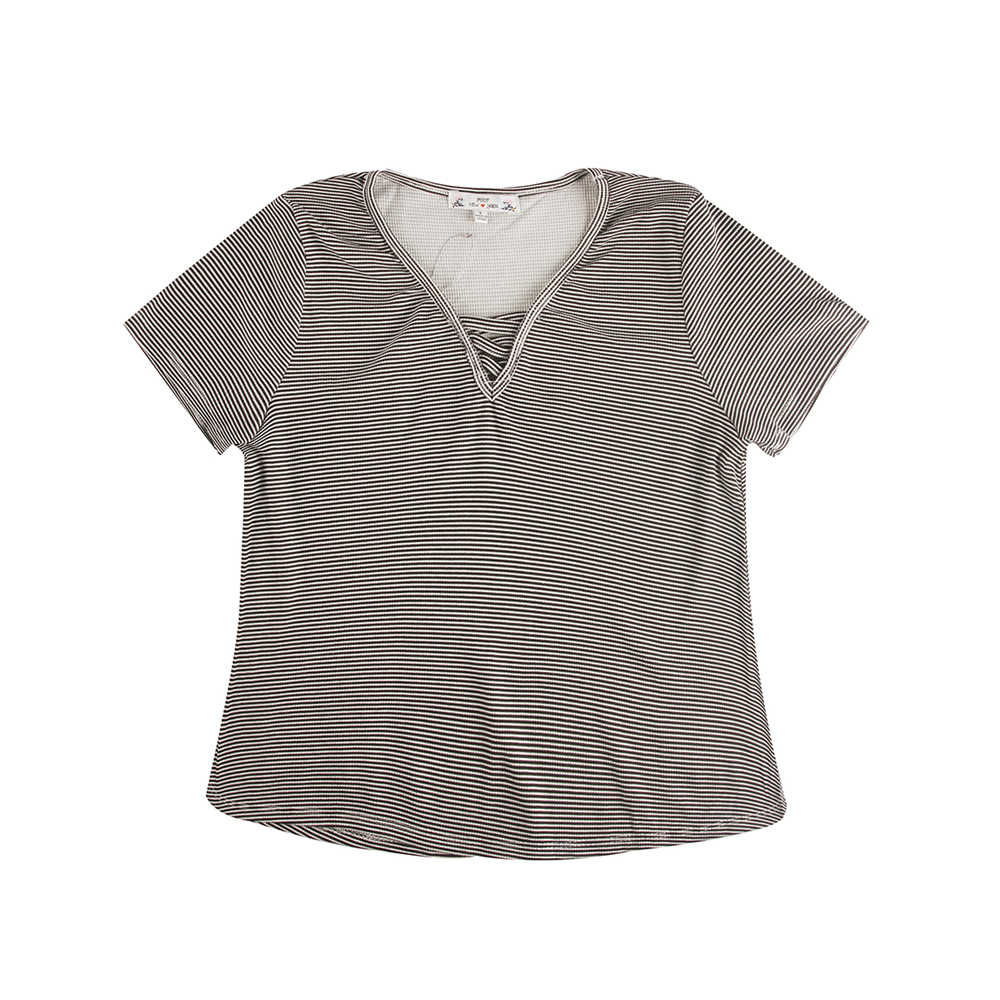 Striped & solid Ladies V neck casual Top (2)