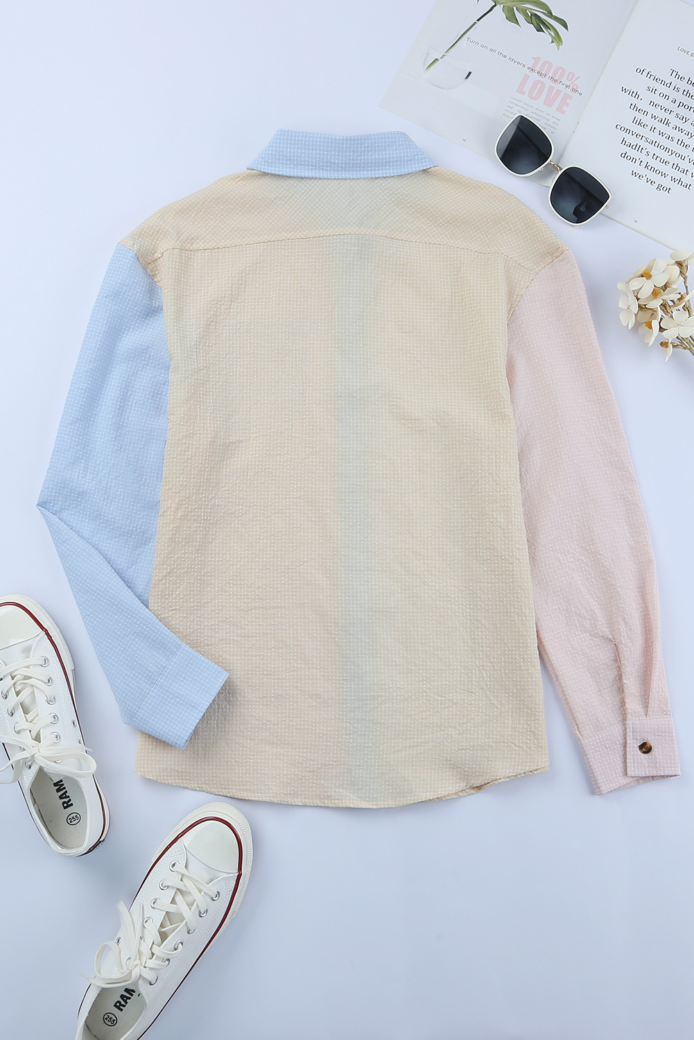 Ladies Plaid Color Block Long Sleeve Shirt (4)
