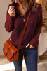 Wine Stand Neck Waffle Zip up Sweatshirt