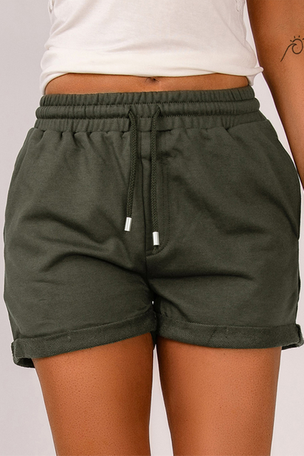 Stockpapa Wholesale Cheap Ladies Tie Waist Side Pockets Cuffed Lounge Shorts
