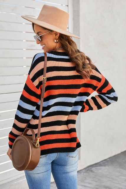 Stockpapa Ladies striped casual sweateres 