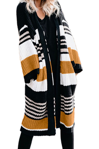Stockpapa Pocketed Novelty Striped Chenille Sweater Cardigan